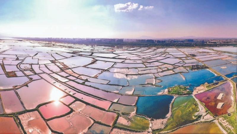 初秋时节，运城盐湖呈现色彩斑斓、从空中俯瞰,宛若一个巨型的调色板。

据 ...